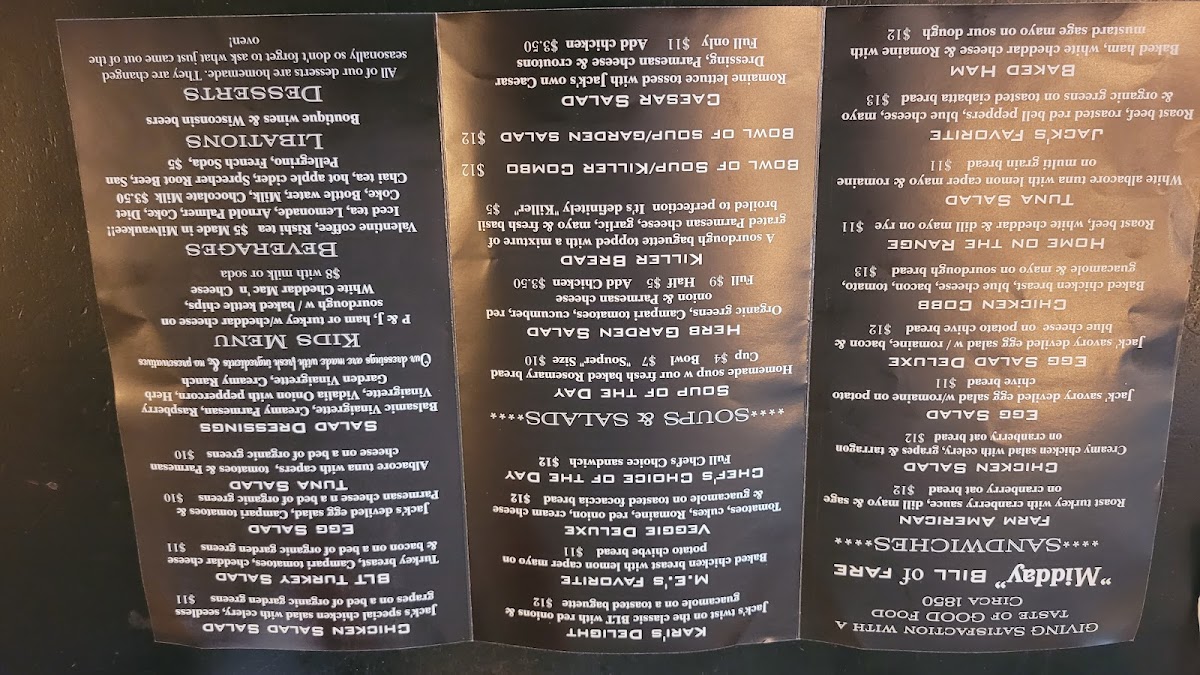 Menu - Jack's Cafe photo 1